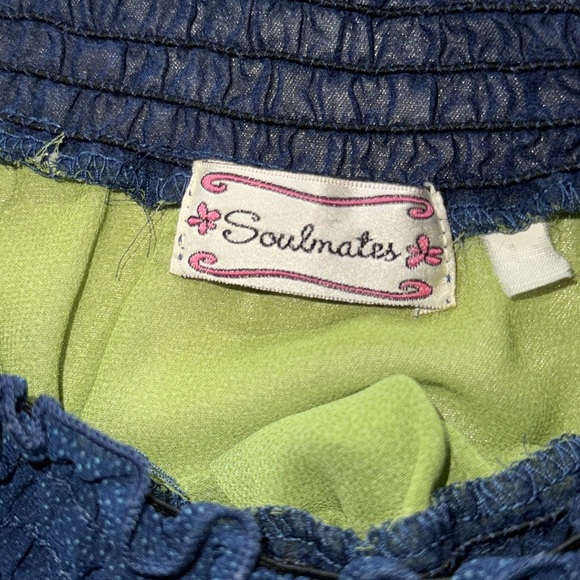 Smocked Trim Ombré Off Shoulder Top Gradient Green Blue Ruffled 3/4 Sleeve Sz M - Picture 6 of 9